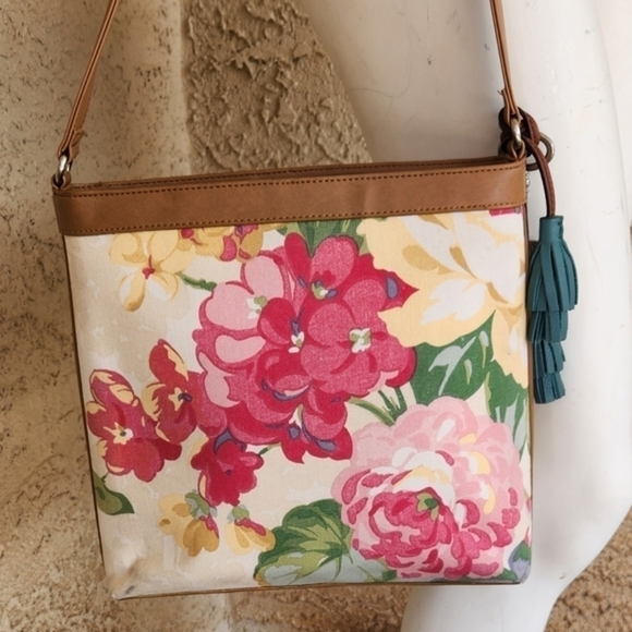 Fossil 1954 Floral Leather & Canvas Shoulder Purse‎ - Picture 1 of 6